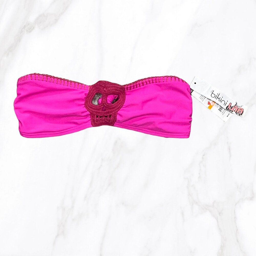 NWT Bikini Lab Women's‎ Hot Pink Crochet Skull Strapless Bikini Top, Size S